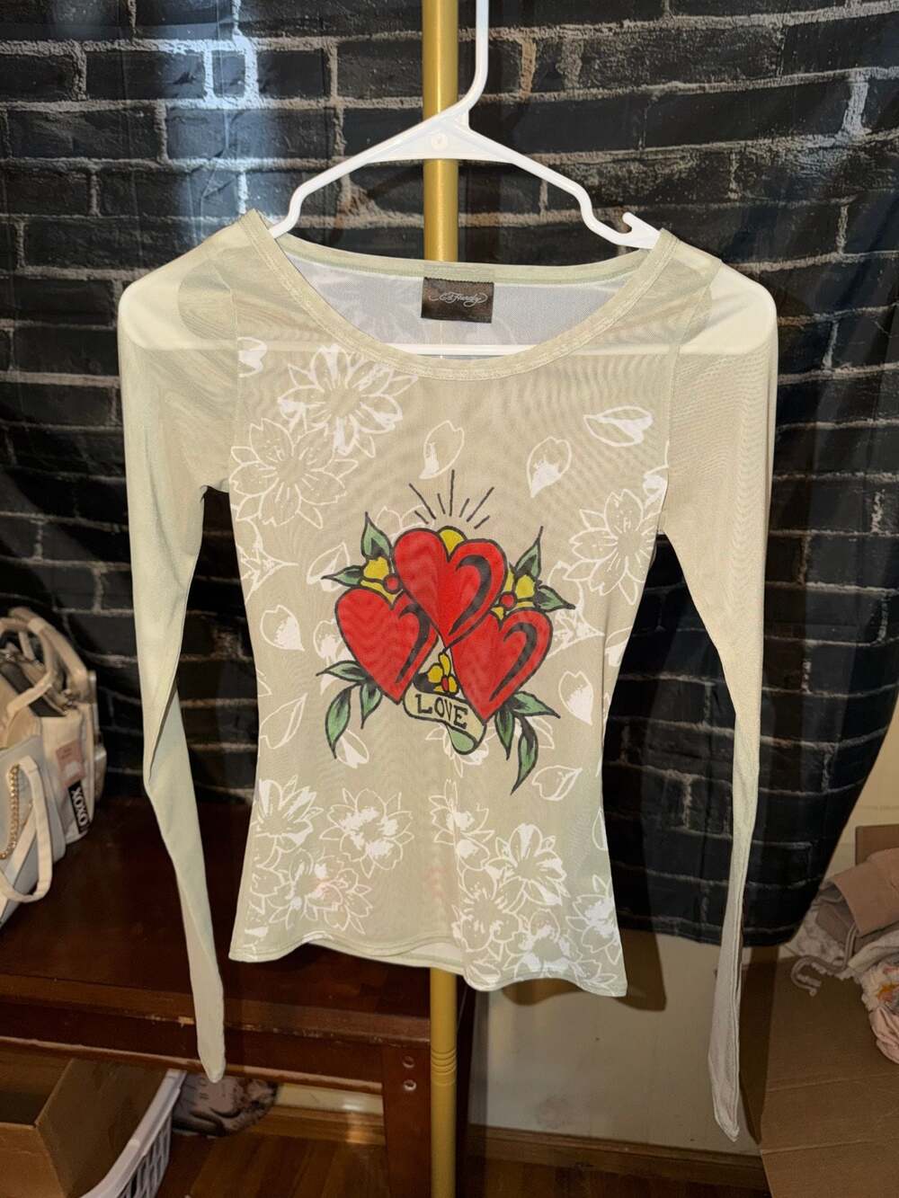 Ed Hardy Women's Long Sleeve Shirt with Heart Tattoo Design